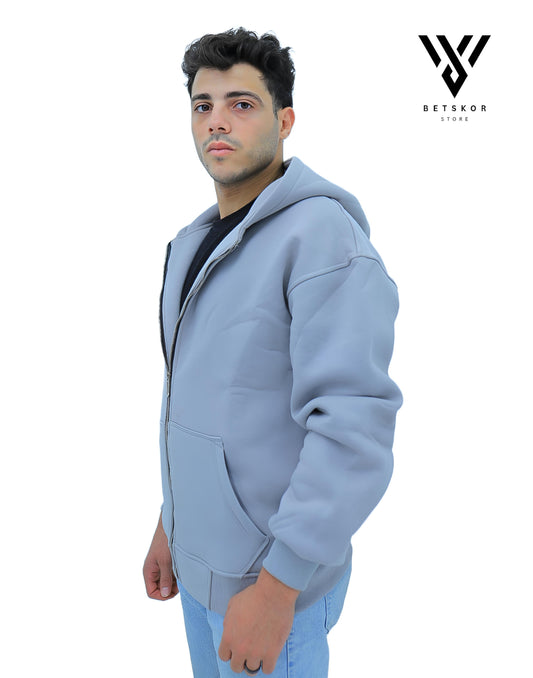 هودي بسحّاب واسع – رمادي فاتح
Oversized Zip Hoodie – Light Grey